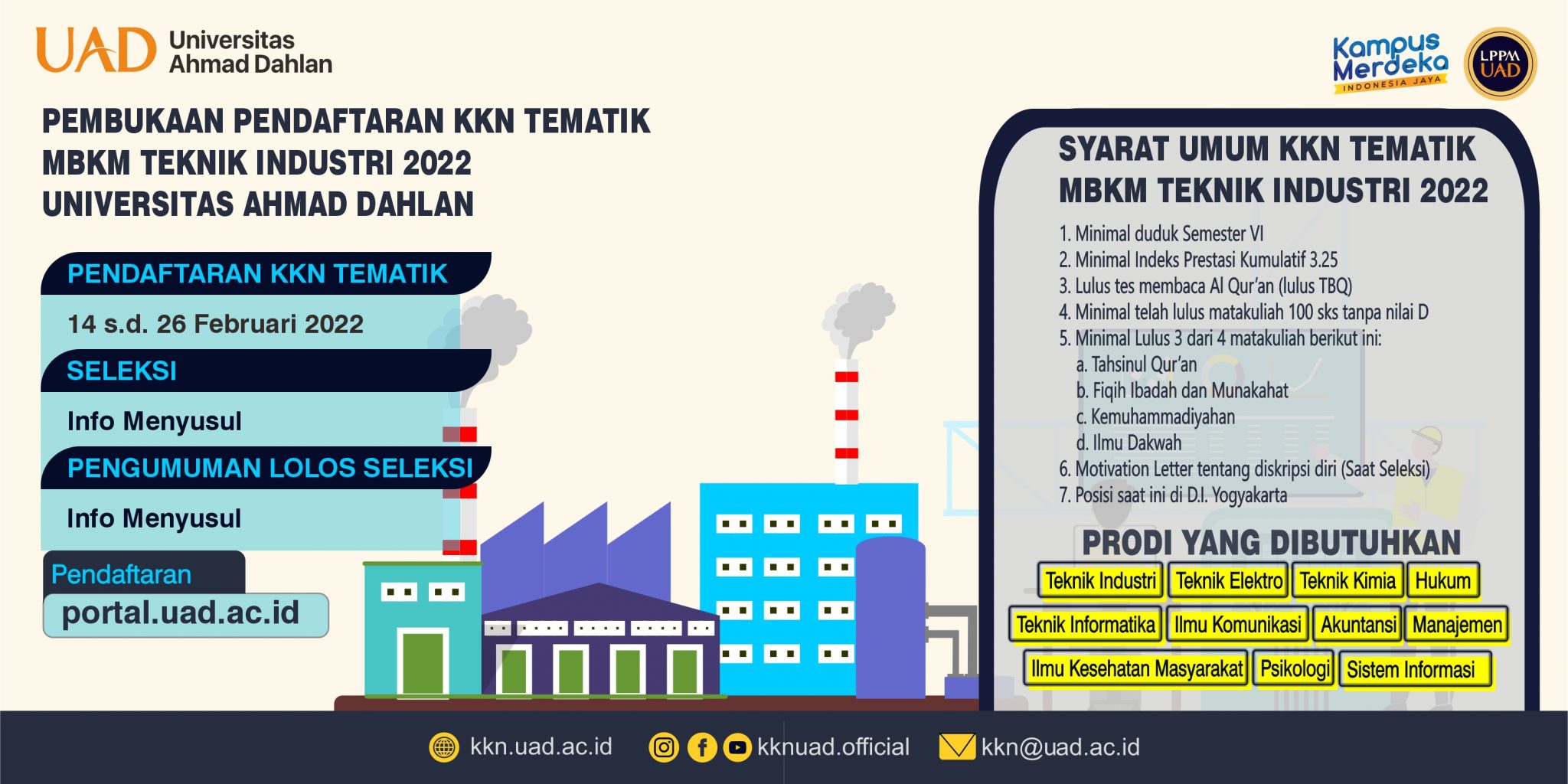 Perpanjangan Pendaftaran KKN Tematik MBKM Teknik Industri 2022 - KKN UAD